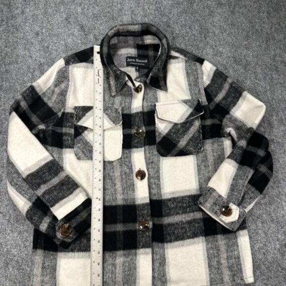 Jason Maxwell Womens Black White Plaid Chore Shacket Medium Shirt Jacket Fall - Picture 5 of 14